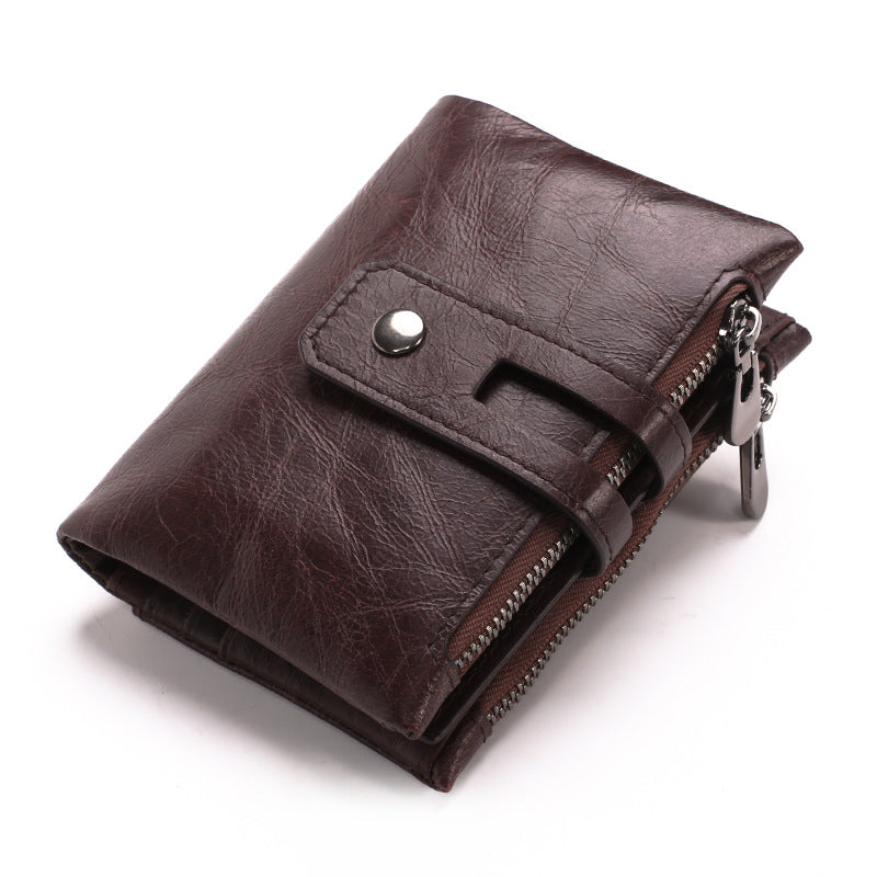 Men's Leather Vintage Short Double Zipper Large Men's Wallets