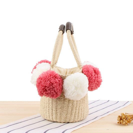 Hand Carrying Woven Beach Cute Contrast Handbags