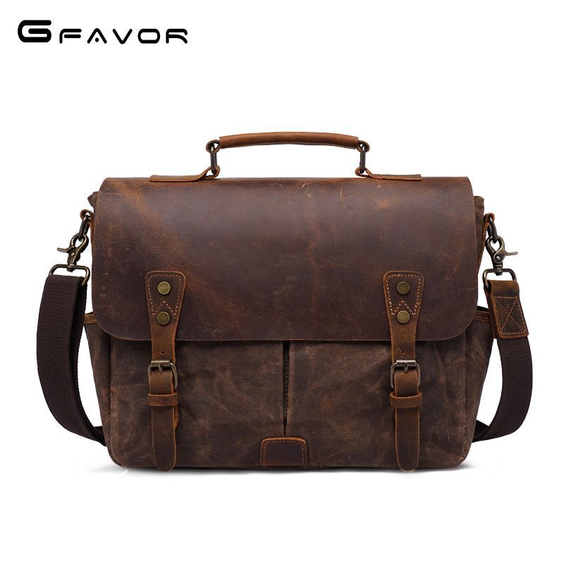 Men's Retro Crazy Horse Leather Oil Wax Shoulder Bags