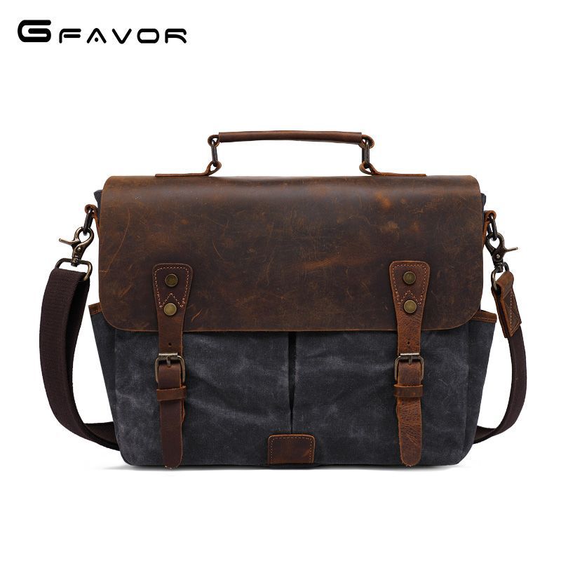 Men's Retro Crazy Horse Leather Oil Wax Shoulder Bags