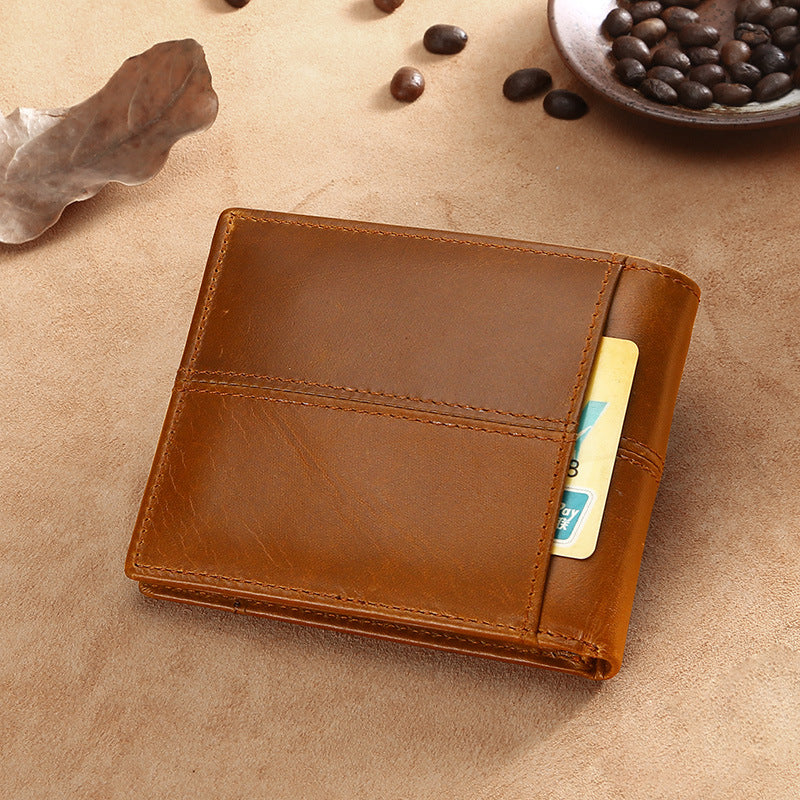 Leather For Man Short First Layer Cowhide Retro Oil Wax Men's Wallet