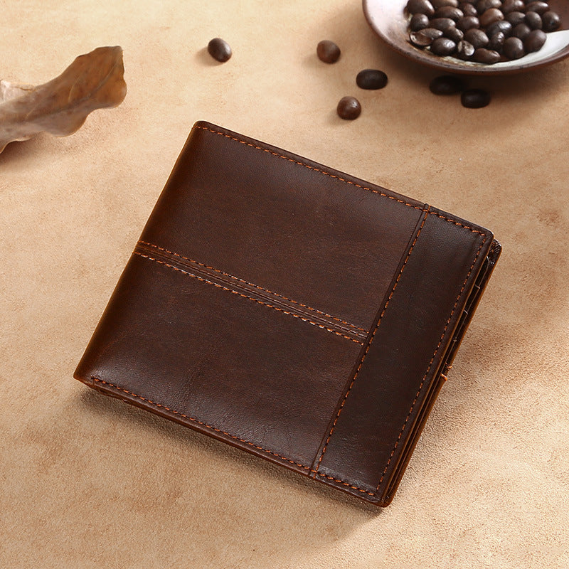 Leather For Man Short First Layer Cowhide Retro Oil Wax Men's Wallet