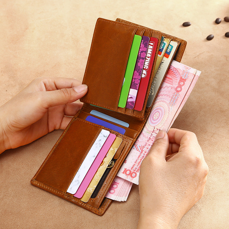 Leather For Man Short First Layer Cowhide Retro Oil Wax Men's Wallet