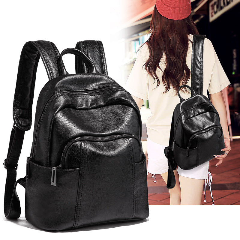 Women's Korean Fashionable Soft Leather College Backpacks