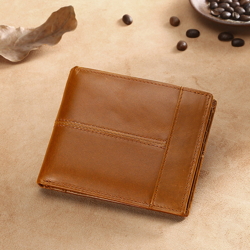 Leather For Man Short First Layer Cowhide Retro Oil Wax Men's Wallet