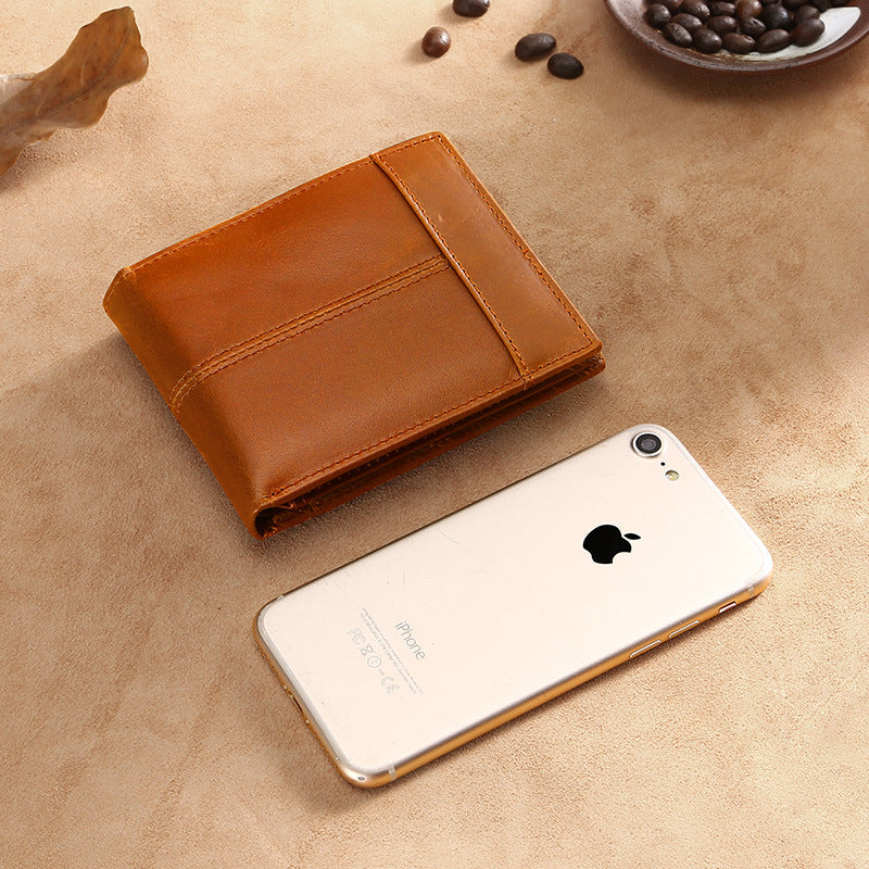Leather For Man Short First Layer Cowhide Retro Oil Wax Men's Wallet