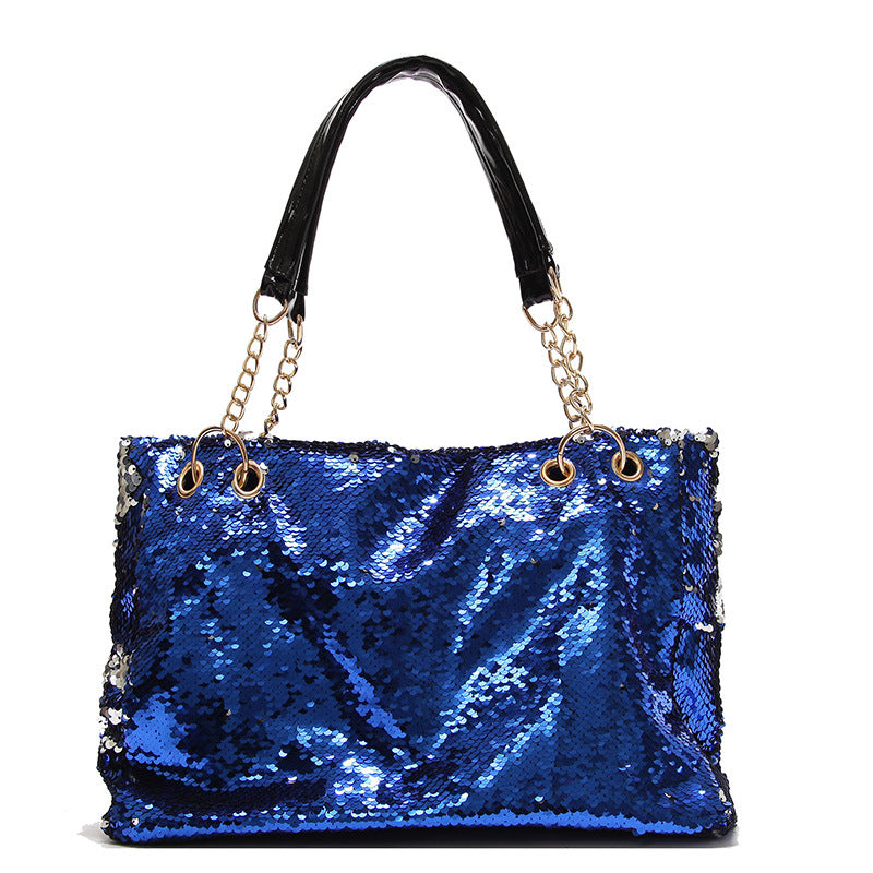 Women's Big Fashionable Portable Large Capacity Korean Style Color Change Sequins Shoulder Bags