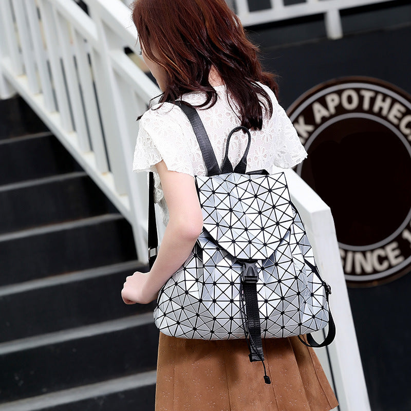 Women's Geometric Laser Cube Patent Leather Rhombus Backpacks