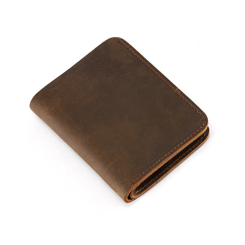 Men's Crazy Horse Leather Vertical Short First Men's Wallets