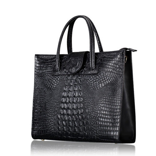 Women's Commuter Crocodile Pattern Genuine Leather Large Capacity Handbags