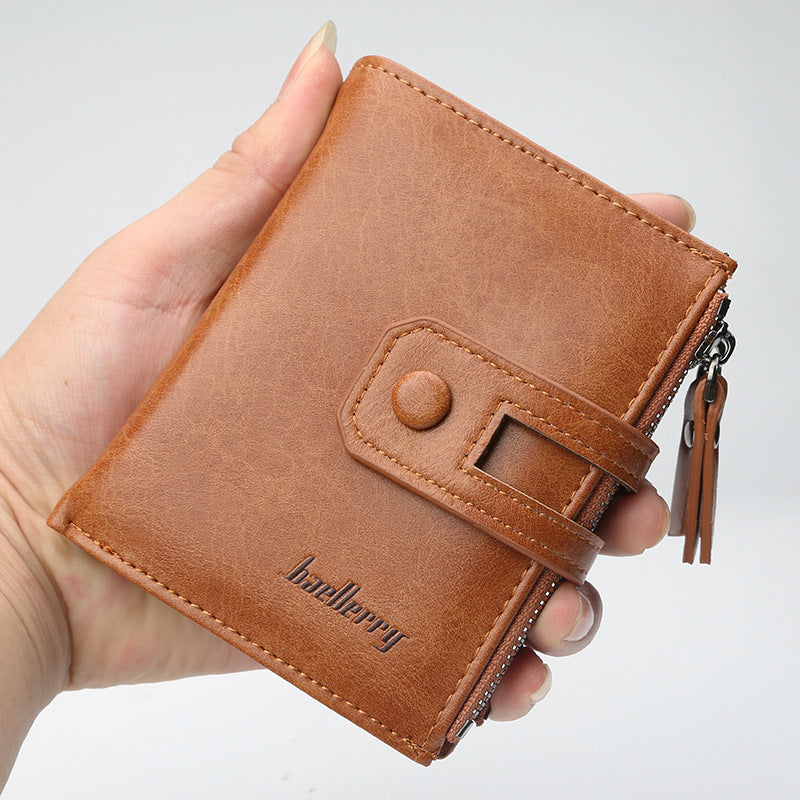 Men's Short Retro Double Zipper Multifunctional Fashion Coin Purses