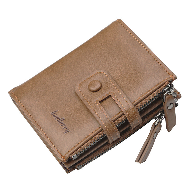 Men's Short Retro Double Zipper Multifunctional Fashion Coin Purses
