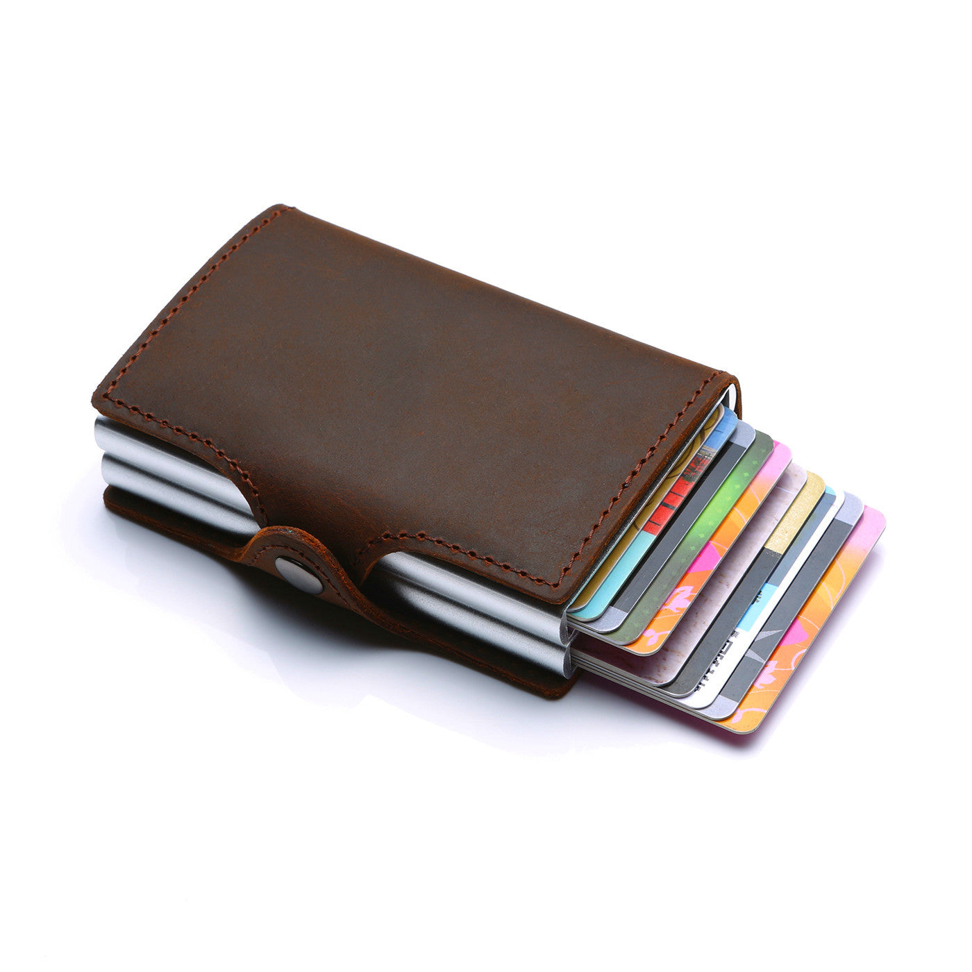 Distribution Aluminum Alloy Elastic Leather Metal Card Holder