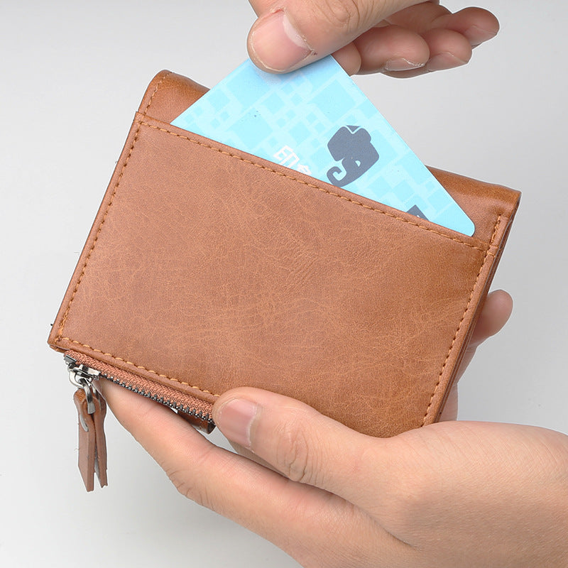 Men's Short Retro Double Zipper Multifunctional Fashion Coin Purses