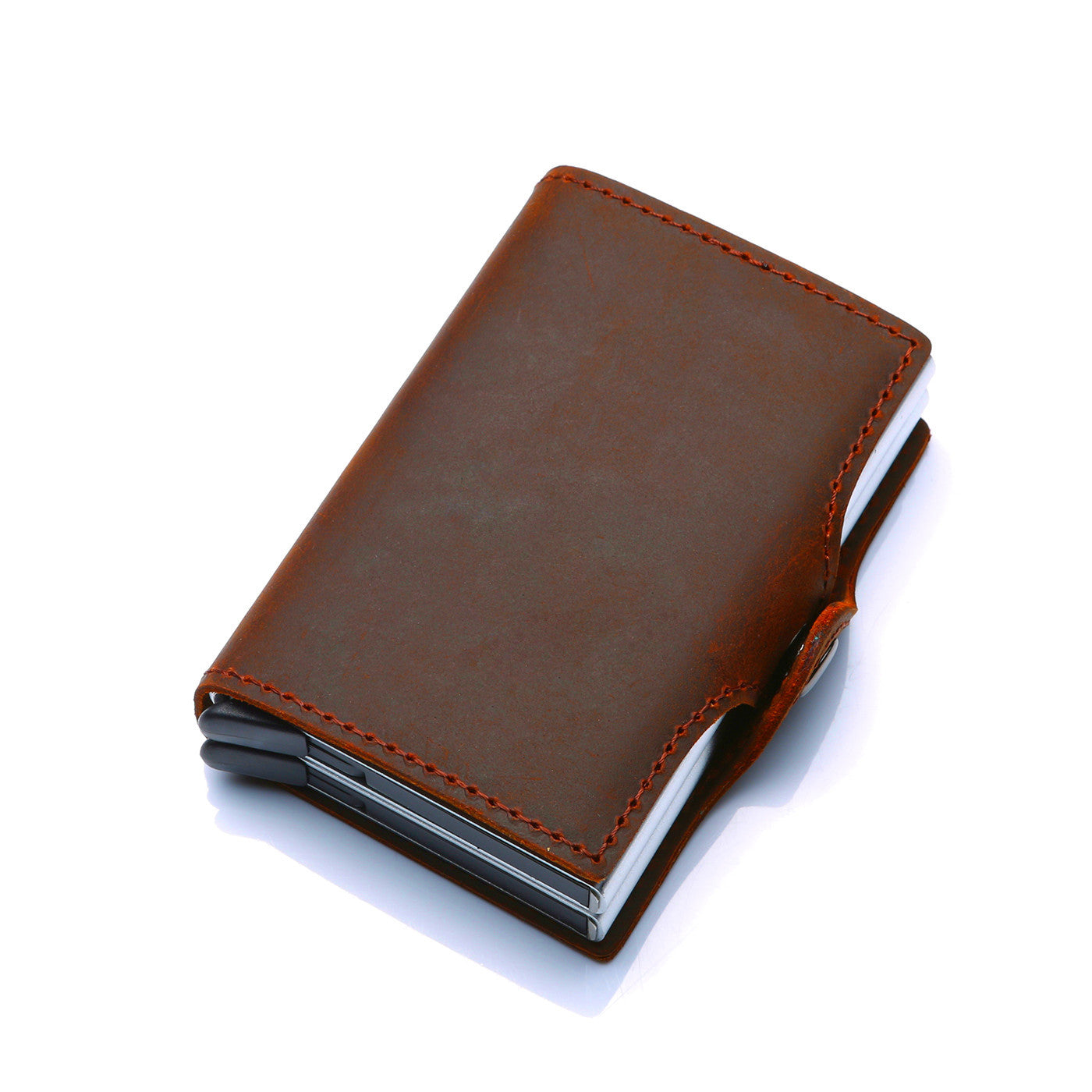 Distribution Aluminum Alloy Elastic Leather Metal Card Holder
