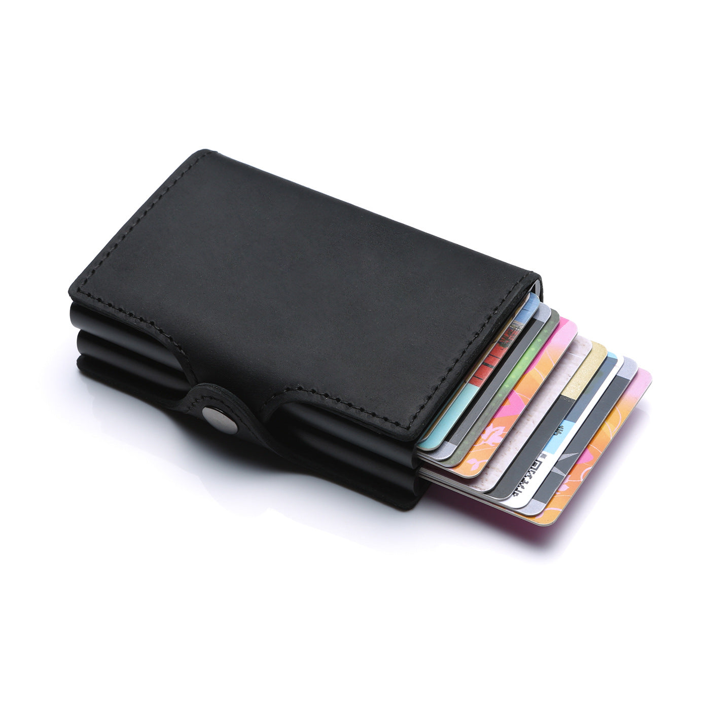 Distribution Aluminum Alloy Elastic Leather Metal Card Holder