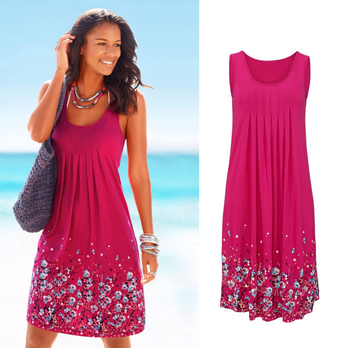 New Sleeveless Floral Print Loose Dress Dresses