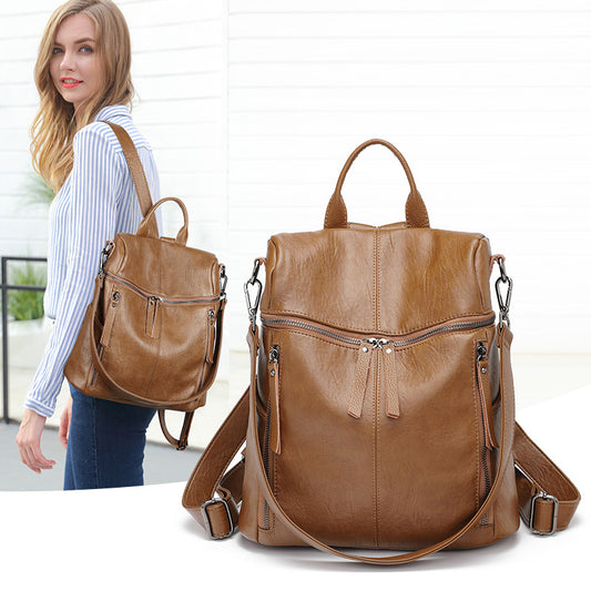 Women's Slouchy Fashionable Cowhide Soft Leather Backpacks