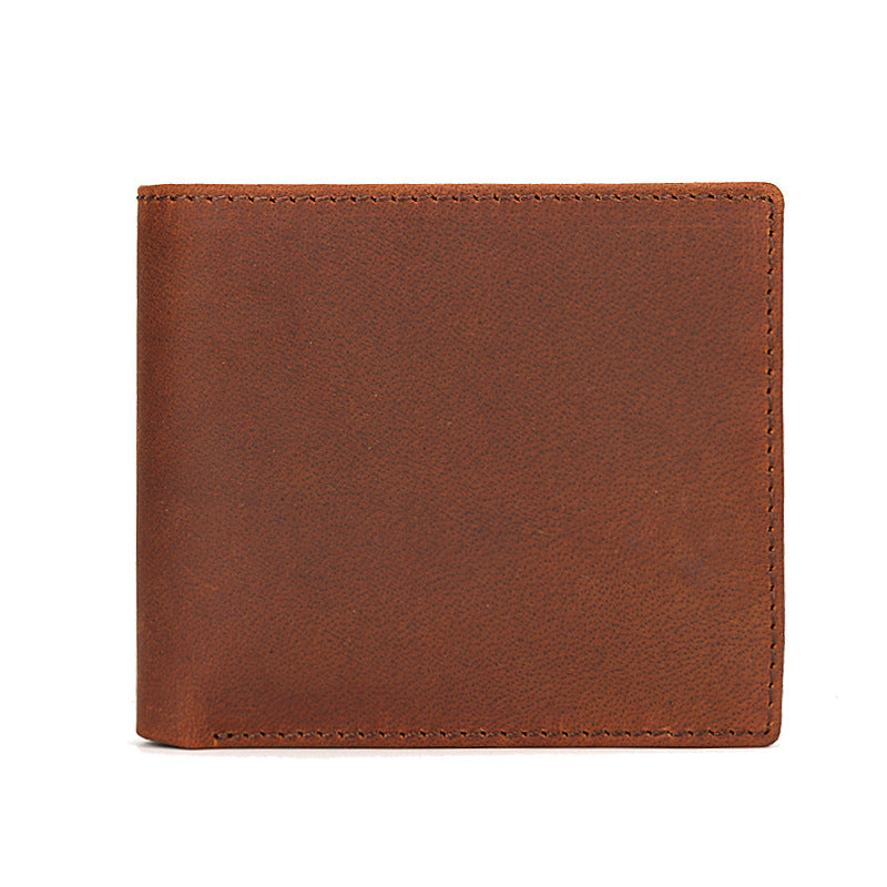 Men's Mattes Crazy Horse Leather Distressed Retro Simple Short Two Fold Men's Wallet