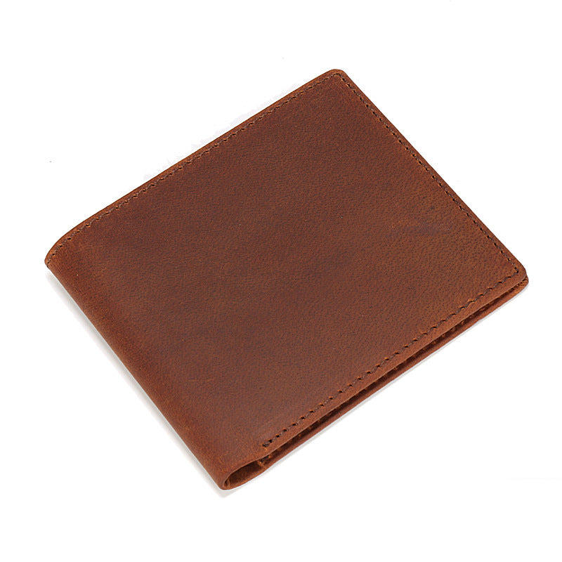 Men's Mattes Crazy Horse Leather Distressed Retro Simple Short Two Fold Men's Wallet