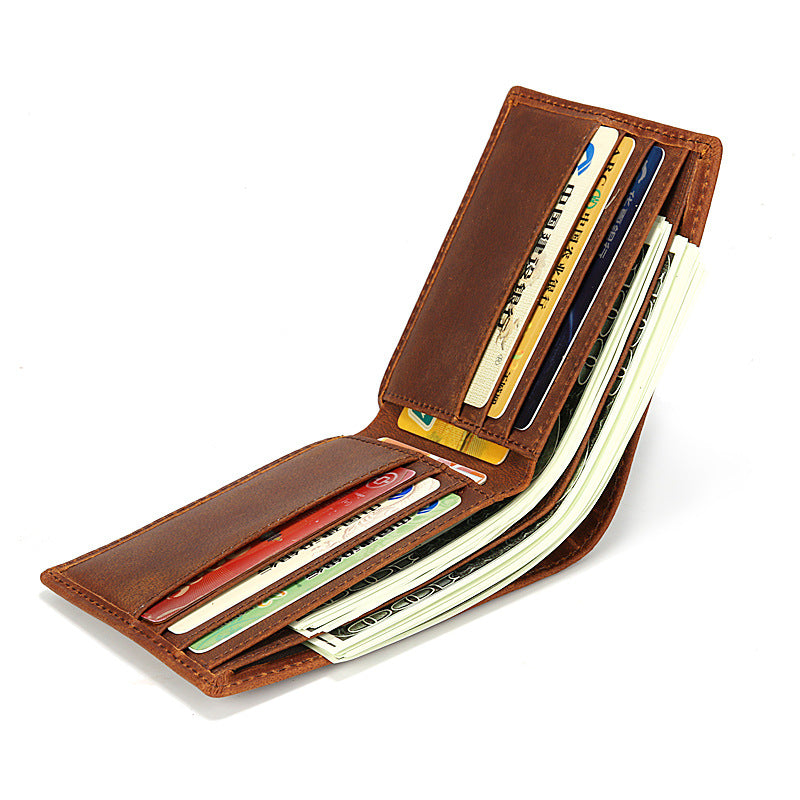 Men's Mattes Crazy Horse Leather Distressed Retro Simple Short Two Fold Men's Wallet