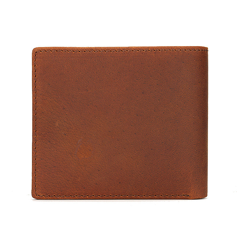 Men's Mattes Crazy Horse Leather Distressed Retro Simple Short Two Fold Men's Wallet