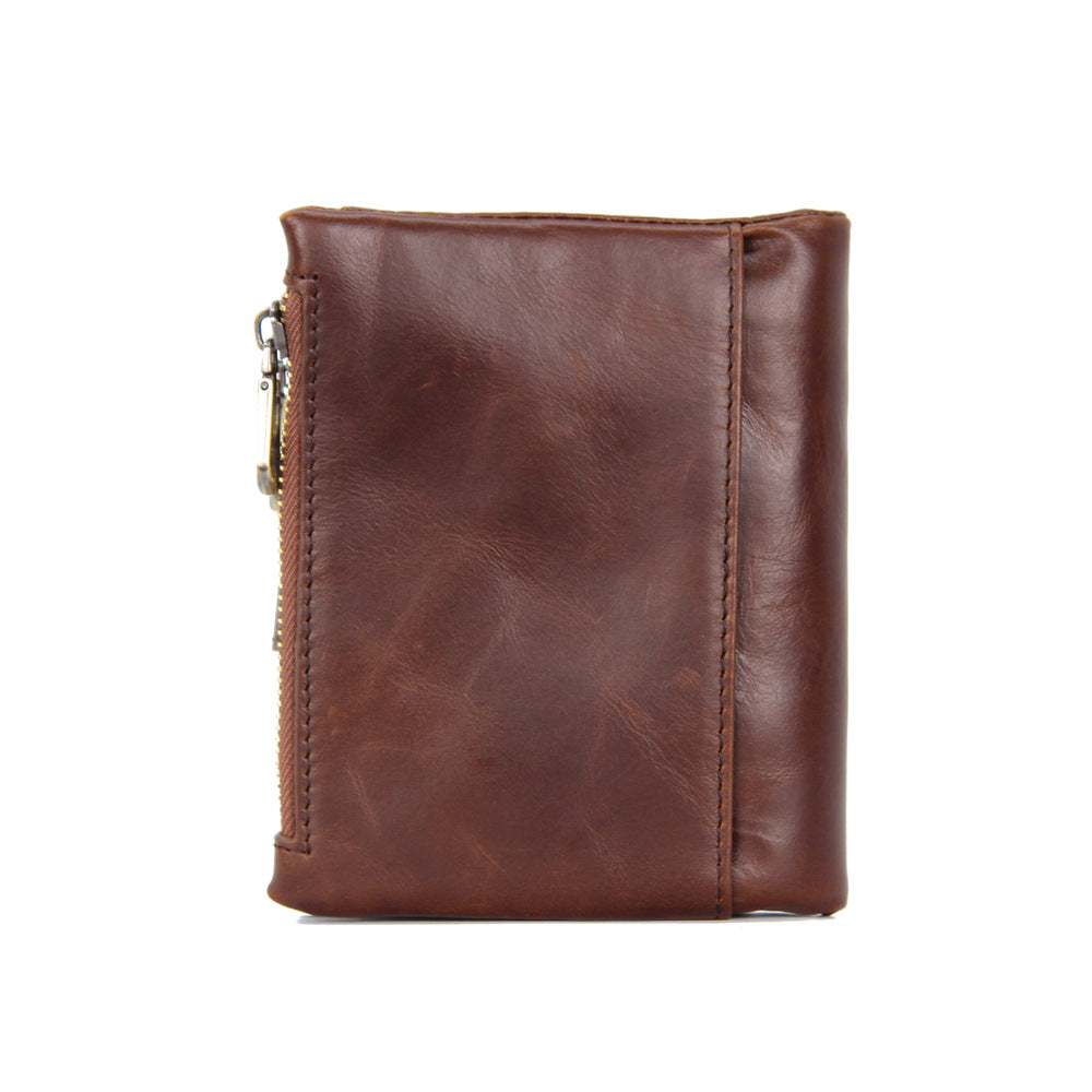 Men's Horse Leather First Layer Cowhide Folding Short Multiple Men's Wallets