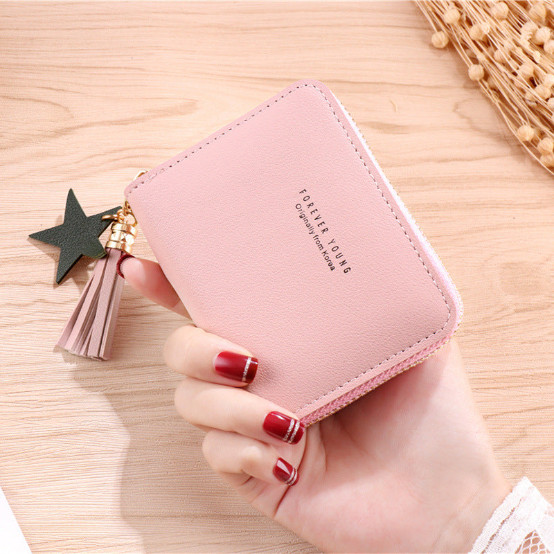 Women's Short Mini Multifunctional Zipper Leather Purses