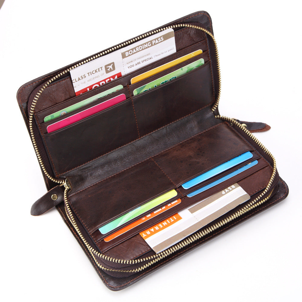 Men's Leather For Man Long Oil Wax Cowhide Men's Wallets