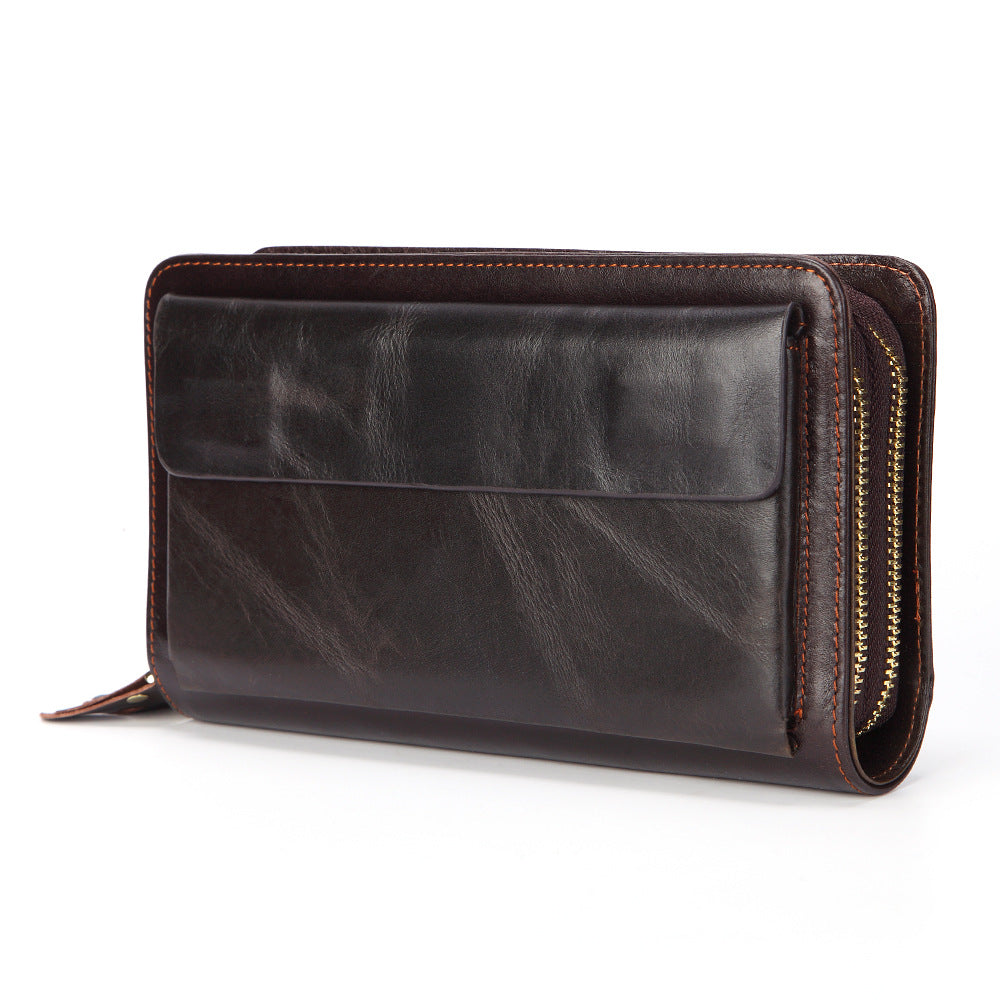 Men's Leather For Man Long Oil Wax Cowhide Men's Wallets