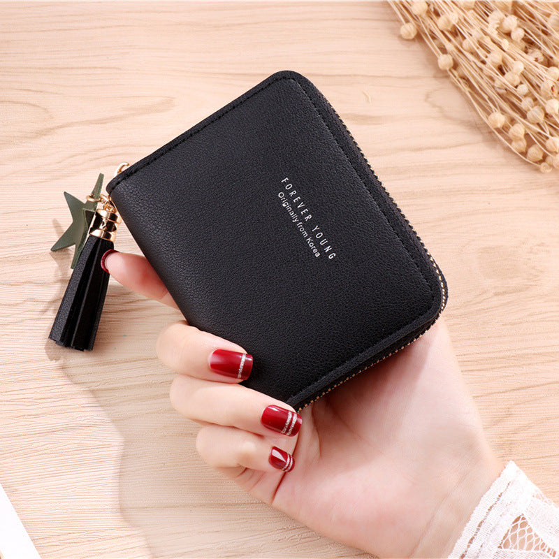 Women's Short Mini Multifunctional Zipper Leather Purses