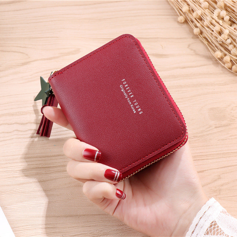 Women's Short Mini Multifunctional Zipper Leather Purses