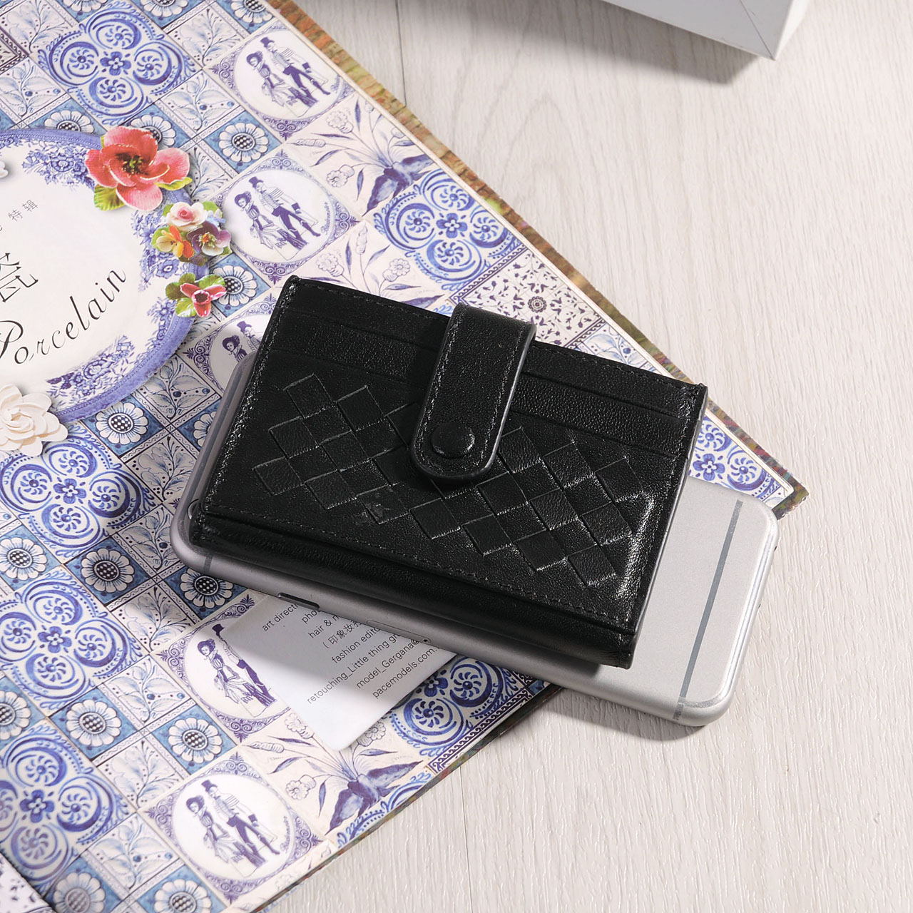 Women's & Men's & Sheepskin Leather Hand-woven Bank Woven Card Holder