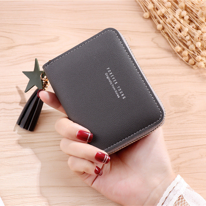 Women's Short Mini Multifunctional Zipper Leather Purses