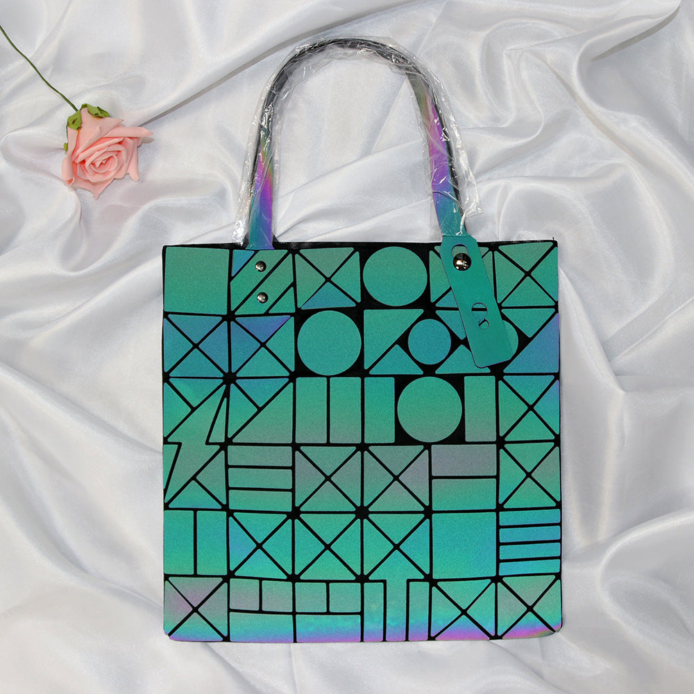 Women's Fashion Luminous Rhombus Triangle Shape Portable Tote Bags