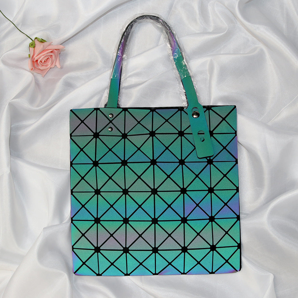 Women's Fashion Luminous Rhombus Triangle Shape Portable Tote Bags