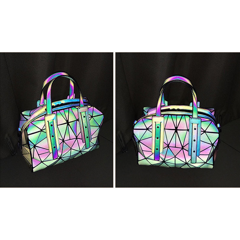 Women's Geometry Pattern Diamond Quilted Colorful Luminous Handbags