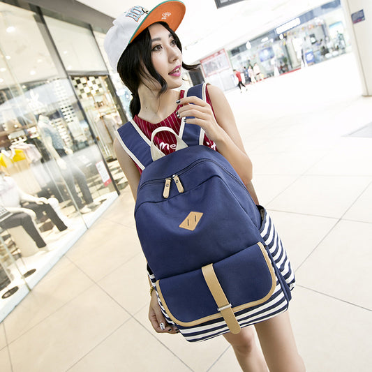 Canvas Navy Stripe College Style Computer Bags