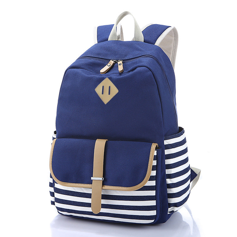 Canvas Navy Stripe College Style Computer Bags