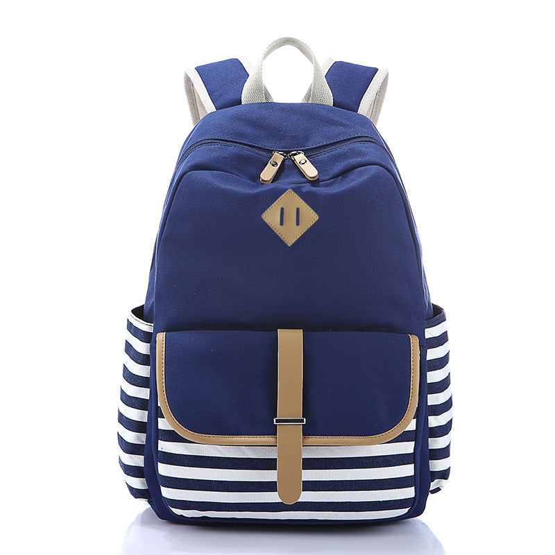 Canvas Navy Stripe College Style Computer Bags