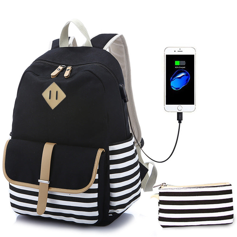 Canvas Navy Stripe College Style Computer Bags