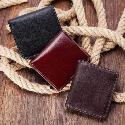Men's Leather Zipper First Layer Cowhide Simple Men's Wallets