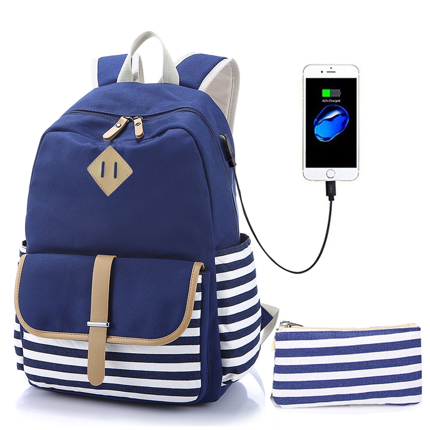 Canvas Navy Stripe College Style Computer Bags