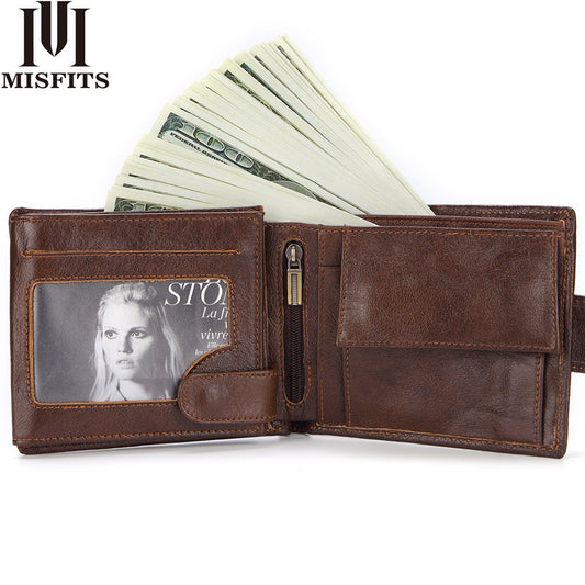 Men's Leather Short First Layer Cowhide Clutch Purses