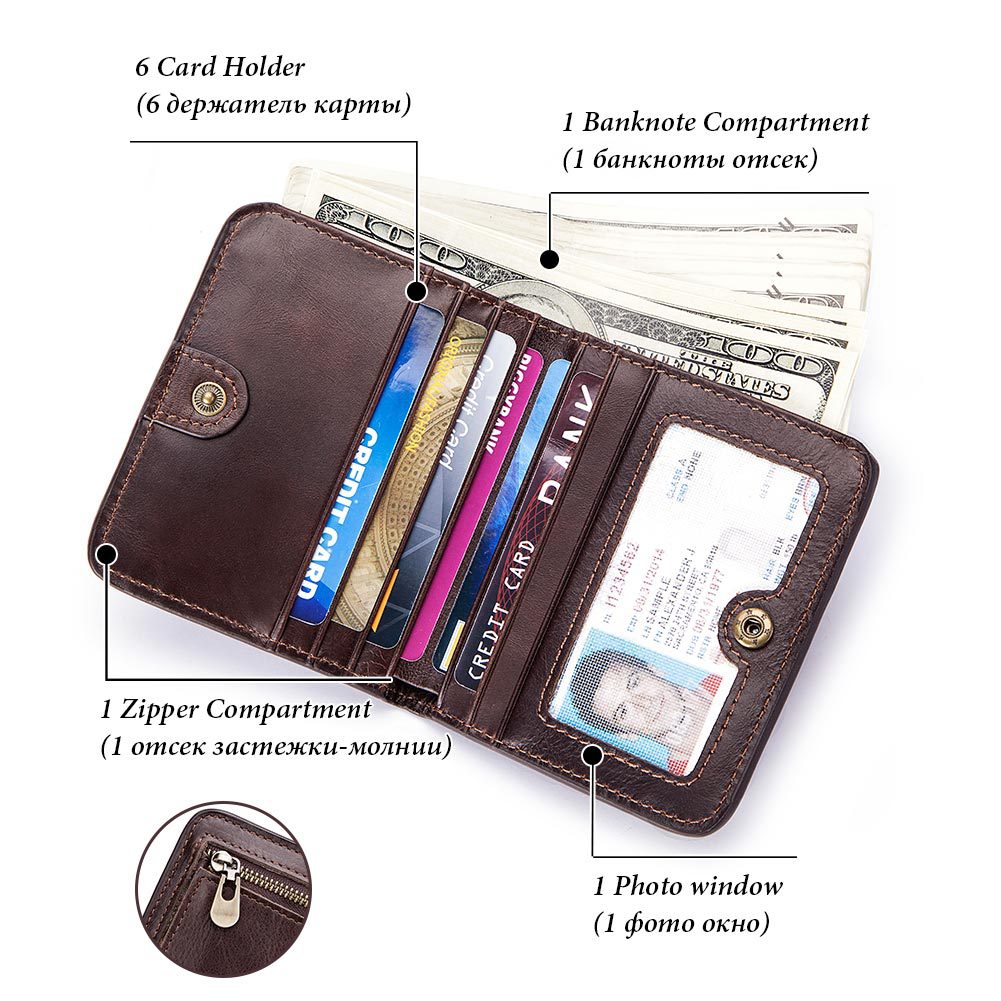 Men's Leather Zipper First Layer Cowhide Simple Men's Wallets