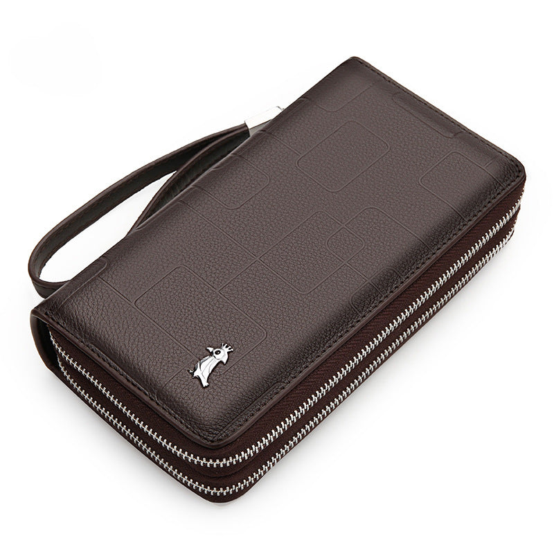 Men's Genuine Leather Clutch Double Zip Large Capacity Handbags