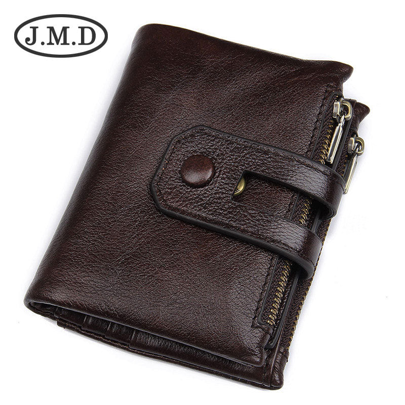 Men's Real Leather Zipper Swiping Cowhide Multiple Slots Men's Wallets