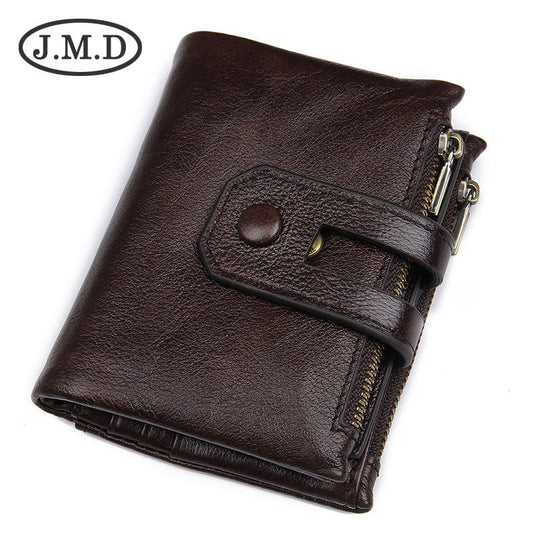 Men's Real Leather Zipper Swiping Cowhide Multiple Slots Men's Wallets