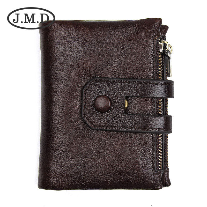 Men's Real Leather Zipper Swiping Cowhide Multiple Slots Men's Wallets