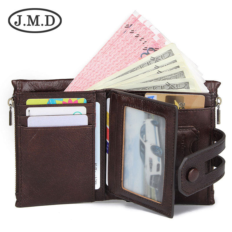Men's Real Leather Zipper Swiping Cowhide Multiple Slots Men's Wallets